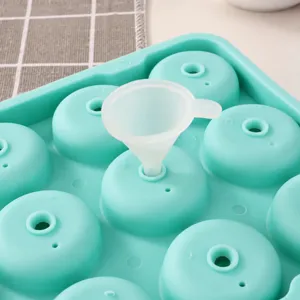 Silicone ice cube tray with funnel, 12 cavities round ice ball mold for whiskey cocktail bar.
