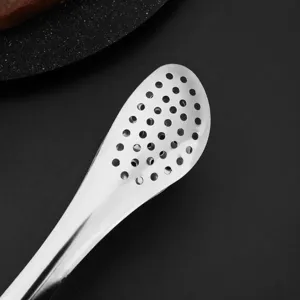 Stainless steel food tong barbecue clip kitchen tool with anti-slip hollow design