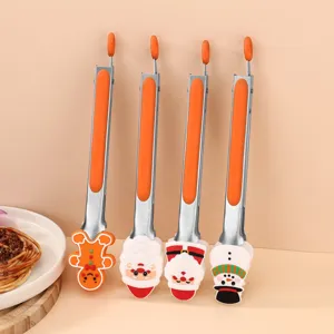 Christmas stainless steel food tongs with silicone handles high temperature resistant BBQ clips