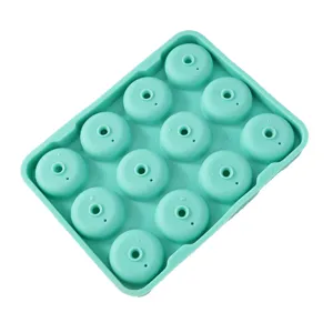 Teal silicone 12-cavity ice cube tray mold, flexible home bar ice making tool main image