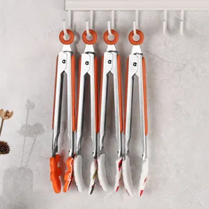 Stainless steel kitchen food tongs with silicone handles, Christmas holiday set main view display