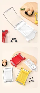 Affetta uova multifunzionale per cucina, fili in acciaio inossidabile e base in plastica.