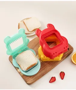 Close-up detail of cute cartoon bear shaped sandwich mold for DIY baking and making pocket bread.