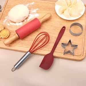 Set Artopoiías apo Silikoni Skevi Kouzinas Me Xylino Choro Avgoftris Spatula Plastiroylo Formas