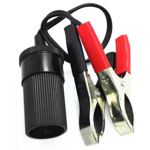 Car battery clip to cigarette lighter adapter cable, durable jumper clamps with socket.