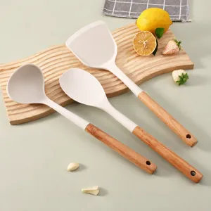Silikon Küchenhelfer Set mit Holzgriff, hitzebeständige Kochutensilien für die Küche
