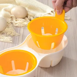 Pocheur d'œufs micro-ondes en plastique double tasse outil de cuisine jaune blanc