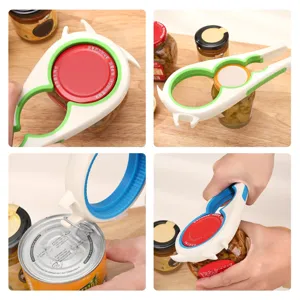 Apribottiglie multifunzionale 5 in 1 da cucina, utensile antiscivolo e salvaspazio.