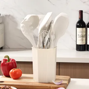 Set di Utensili da Cucina in Silicone con Manico in Legno Resistente al Calore Antiaaderente Utensili da Cottura