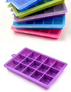 15-grid silicone ice cube tray with clear lid diy square fruit ice maker mold set