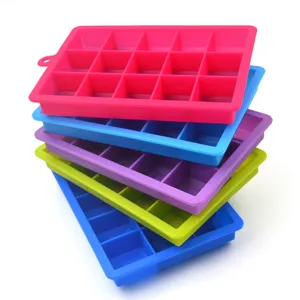 Colorful 15-grid silicone ice cube tray stack for DIY summer kitchen food freezing.
