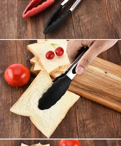 Durable stainless steel silicone kitchen food tongs, non-slip heat-resistant for daily use.