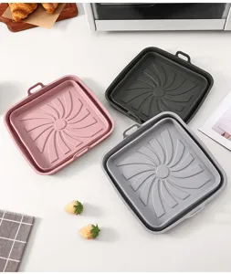 Detailaufnahme eines quadratischen, faltbaren Silikon-Heissluftfritteusenkorbs mit Muster.