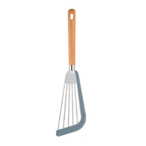 Paletta per pesce in acciaio inossidabile con manico in legno e bordo in silicone cucina.