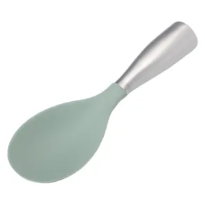 Silicone rice spoon with stainless steel hollow handle standable kitchen paddle for cooking