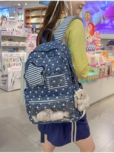 Harajuku Sternen-Druck transparenter Ita Rucksack, stylische Schultasche mit viel Kapazität.
