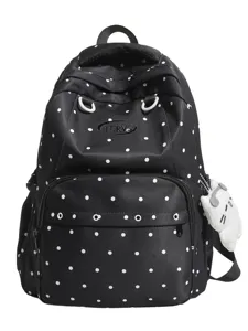 Sac à dos à pois noir et blanc cartable décontracté pour école voyage femmes