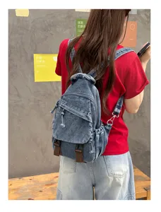 Vintage gewassen denim rugzak stijlvolle casual multifunctionele schoudertas voor dames