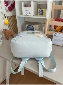 Süßer hellblauer Schulrucksack mit klarem Herzfenster und großem Kapazitäts Detail