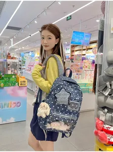 Japanischer Harajuku Sternen-Print Jeans Ita-Bag mit transparentem Fenster Schulrucksack.