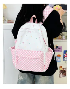 Süßer rosa Karomuster Polka Dot Rucksack stilvolle Schultasche für Teenager Mädchen Studenten