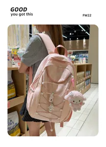 Süßer rosa Karomuster Schleife großer Kapazität Schulrucksack für Schüler und Teenager.