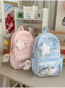 Japanischer Harajuku Sternen Druck Segeltuch Rucksack Ita Tasche Schultasche süß rosa blau