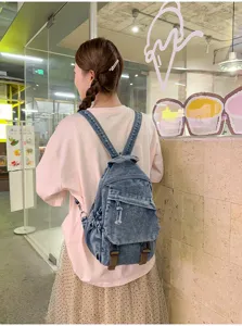 Vintage gewassen denim rugzak voor dames en heren casual multifunctionele retro tas