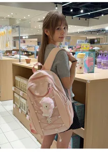 Süßer rosa Karomuster Studenten Rucksack mit Schleife großer Kapazität lässige Schultasche