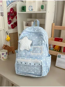 Hellblauer Sternen-Druck Studenten Rucksack mit Sichtfenster Itabag Schultertasche