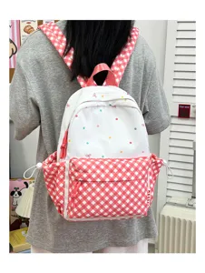 Schueler Rucksack mit niedlichen Punkten und Karomuster fuer Maedchen modische Freizeit Tasche