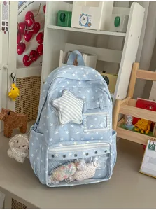 Japanischer Harajuku Stil Sternenprint transparenter Studenten Rucksack grosse Kapazitat Schultasche