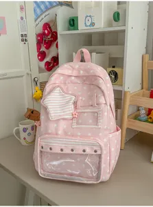 Rosa Sternen Druck Harajuku Stil Ita Rucksack transparentes Fenster Schultasche