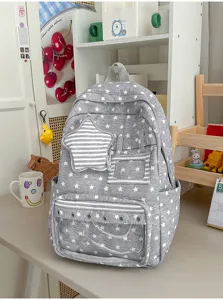 Detailansicht des japanischen Harajuku grauen Sternen-Schulrucksacks im Ita-Bag-Design.