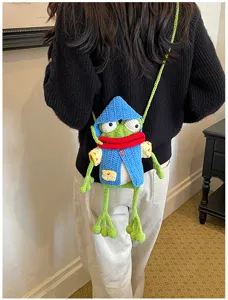 Sac bandoulière grenouille au crochet fait main design dessin animé mignon sac téléphone