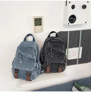 Vintage gewassen denim rugzak casual unisex dagrugzak met meerdere zakken stijlvol en duurzaam