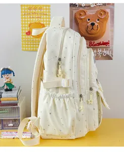 Japanischer stil süßer sternen druck leinen rucksack große kapazität schule tasche für teens.