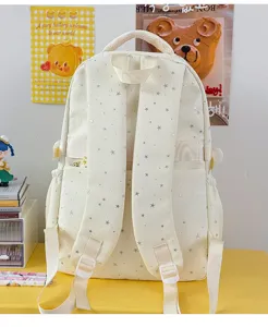 Japanischer Stil Sternmuster Canvas Rucksack grosse Kapazitaet schueler Schulranzen