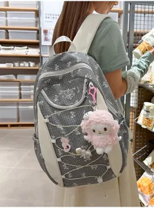 Süßer karierter Schleife Rucksack für Damen gross Kapazität modische Schultasche neu