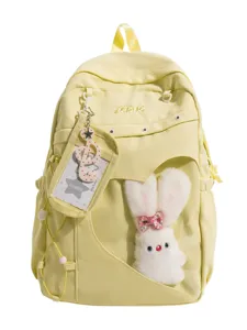 Niedlicher Schulrucksack im Aesthetic-Stil mit durchsichtiger Tasche und Plüschhase.