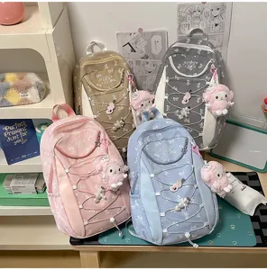 Süßer Karomuster Schleife Farbblock Schüler Rucksack große Kapazität Schultasche für Mädchen