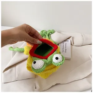 Sac bandoulière grenouille tricoté à main mignon dessin animé sac téléphone portable