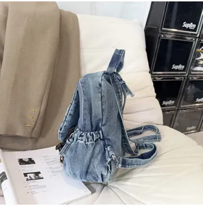 Vintage gewassen denim kleine rugzak, casual chique mode alledag tas voor dames.