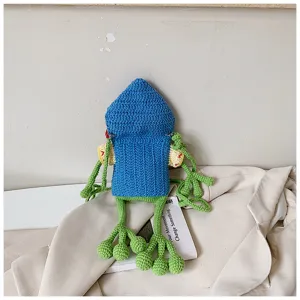 Sac de téléphone grenouille de cartoon crocheté à la main, joli sac bandoulière coloré.