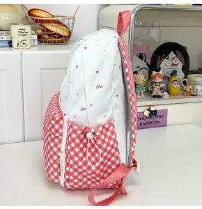 Süßer Cartoon Polka Dot Karomuster Schulrucksack für Teenager Mädchen im Alltag und Schule