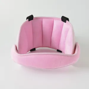 Pink baby car seat head support cushion detail, soft plush toddler sleeping auxiliary head rest pad.