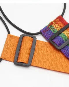 Adjustable luggage strap detail view with durable webbing and secure plastic buckles.
