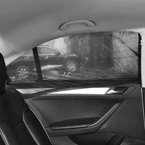 Universal car window sunshade and anti-mosquito mesh net for vehicle side windows.