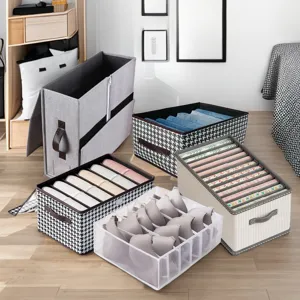Ensemble de boîtes de rangement en tissu multifonctionnel pour vêtements et literie.