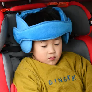 Children car seat head support band, soft baby sleep headrest positioner, blue color.